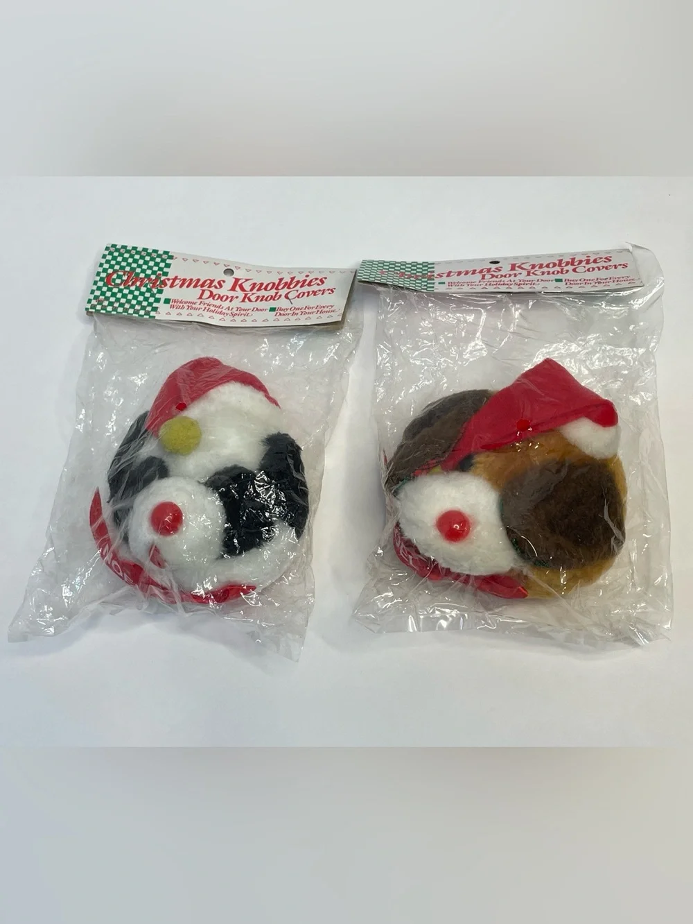 Vintage Christmas Panda Bear & Dog Door Knob Covers Plush Holiday NWT Set Of 2